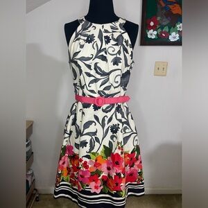 Eliza J Size 8 Tea-Length Floral Sheath Dress